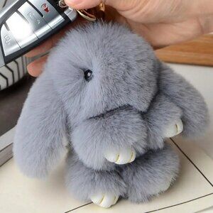 Dark Gray Bunny Plush Keychain – Cute Rabbit Key Ring